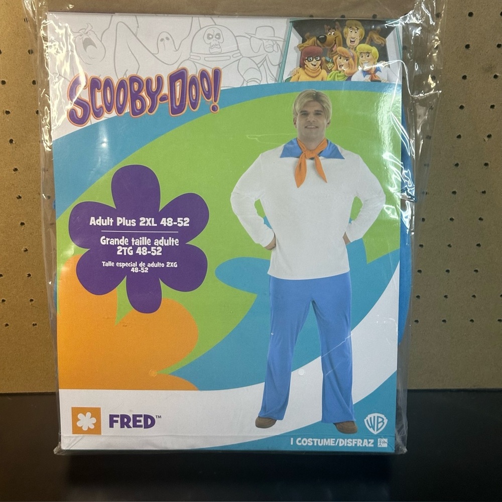 Scooby Doo Fred 3pcs Costume Adult Plus 2XL 48-52 Halloween Cosplay Cartoon